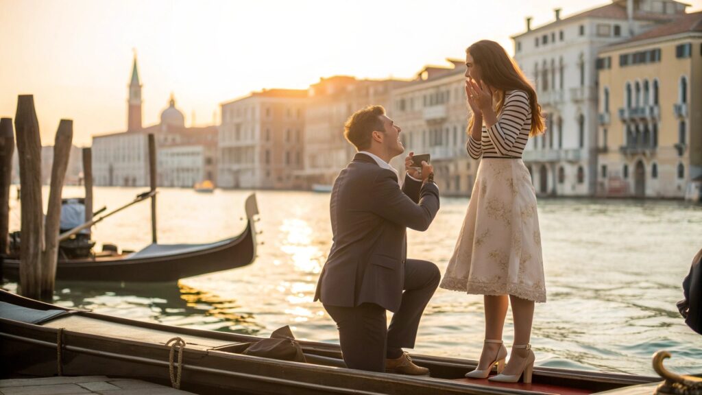 marriage proposal in gondola Venice