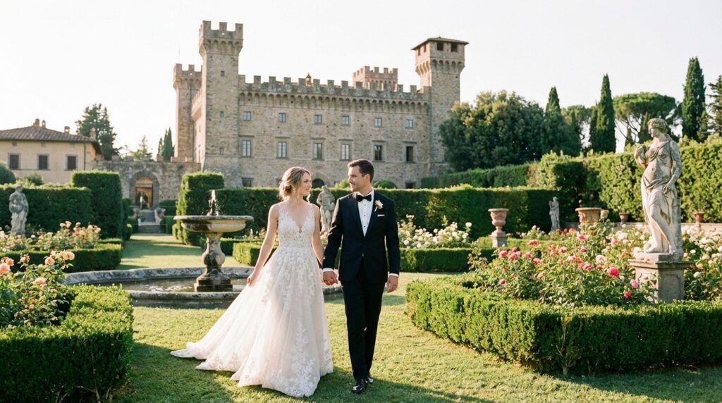 Exclusive castle wedding in Italy candlelit great hall dinner Exclusive Castle Wedding in Italy