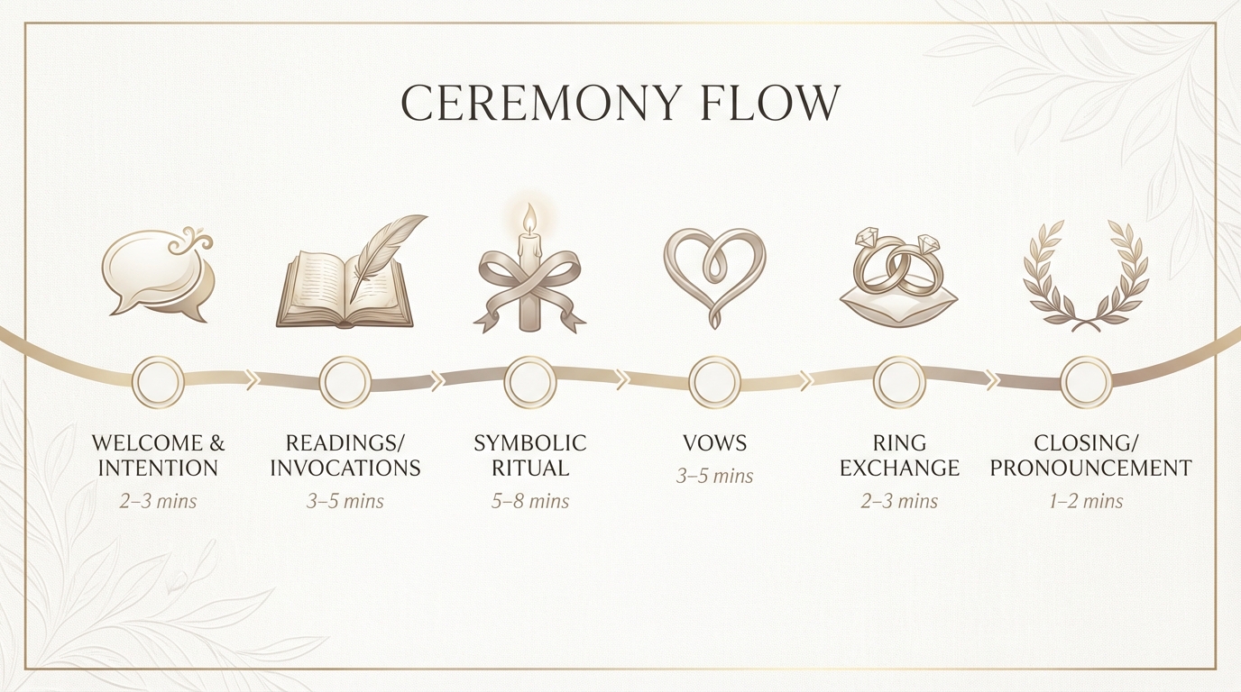 Timeline diagram of a 20–30 minute symbolic wedding ceremony run-of-show