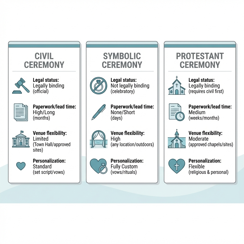 Comparison between civil, symbolic, and Protestant ceremonies for a luxury wedding in Capri