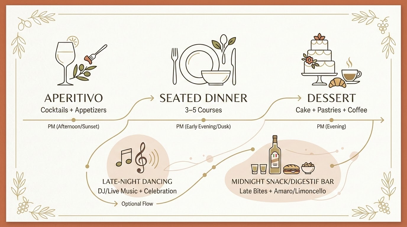 Elegantly set dinner table in a Piemonte estate showing truffle risotto and Barolo wine service