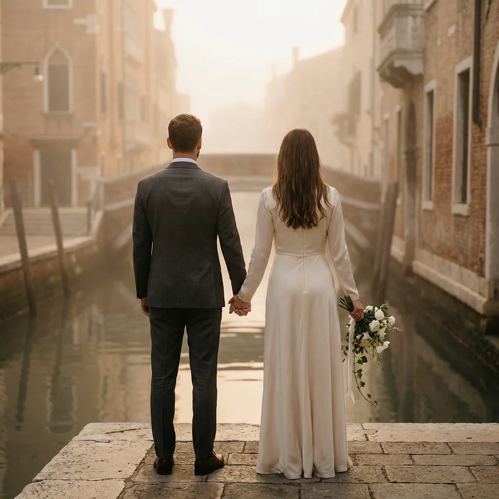 elope in venice italy couple by misty canal