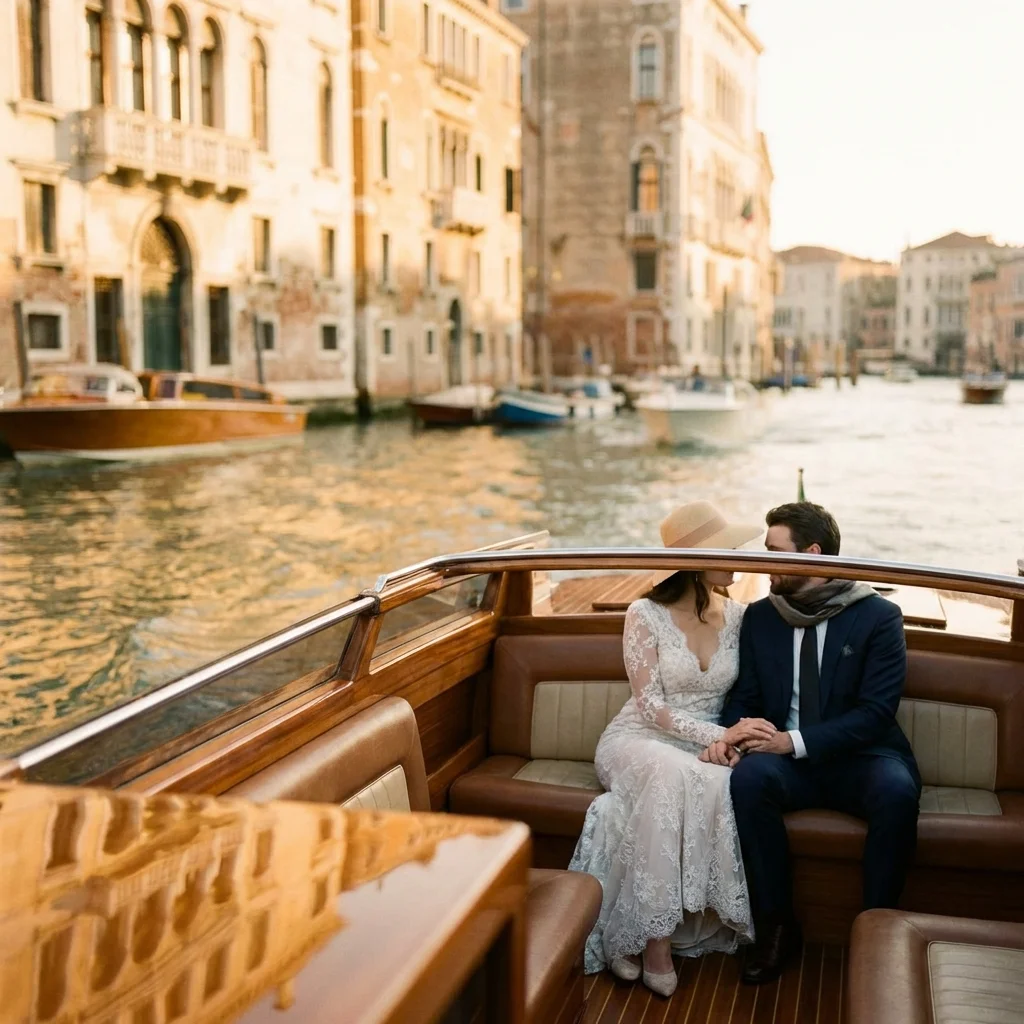 elope in venice italy on Grand Canal taxi