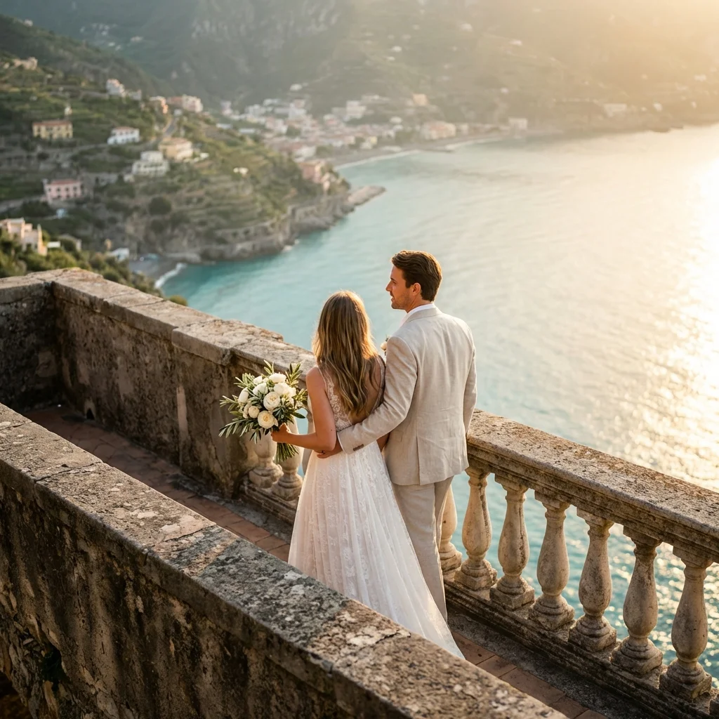 beach wedding italy Amalfi Coast terrace overlooking Positano