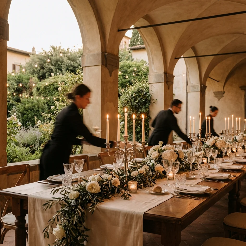 wedding venues florence italy candlelit loggia reception tablescape