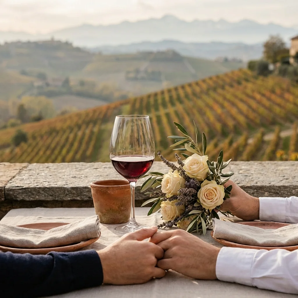 vineyard wedding italy Piedmont terrace overlooking vines