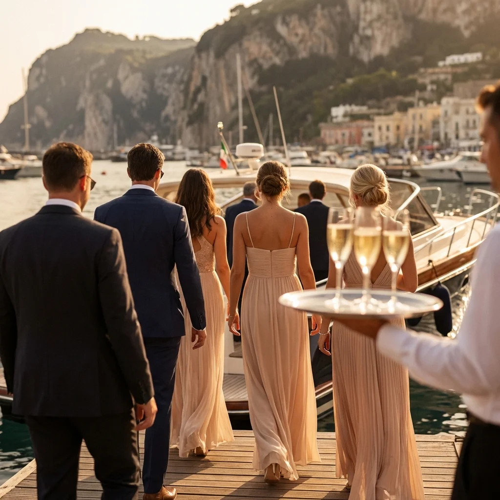 beach wedding italy guests boarding private yacht transfer