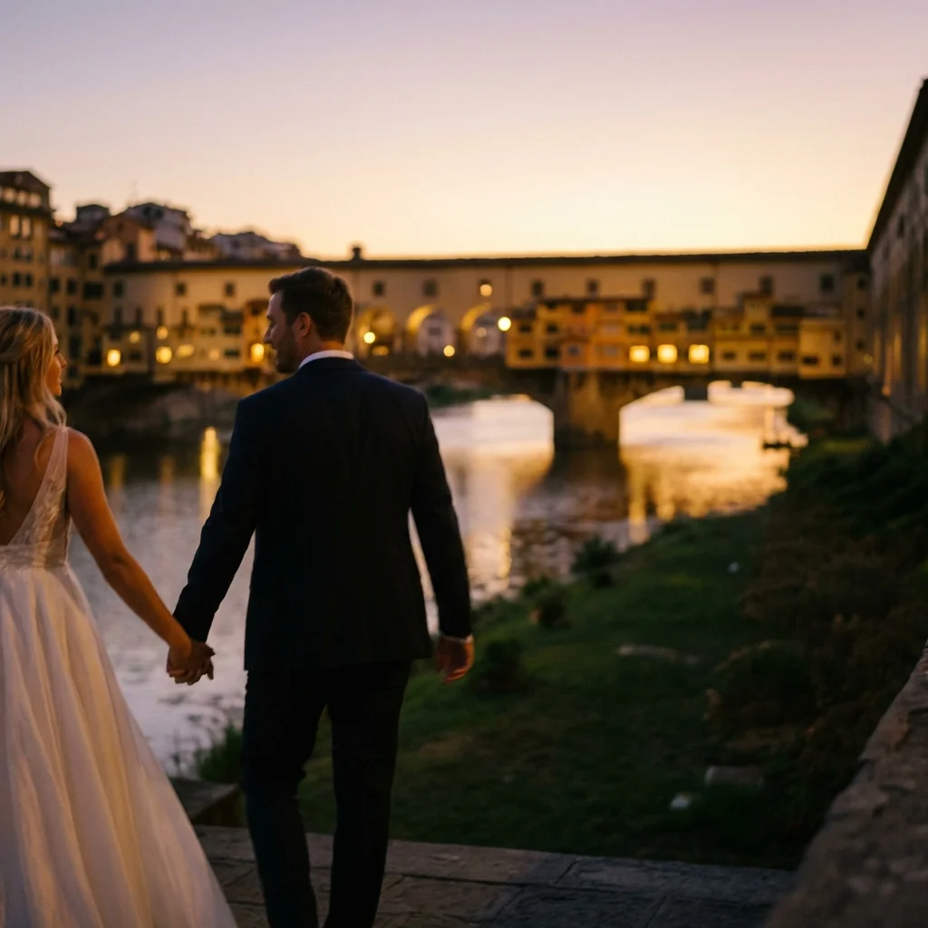 wedding venues florence italy couple by Arno dusk