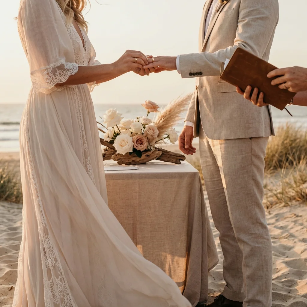 beach wedding italy symbolic vows on sandy shoreline