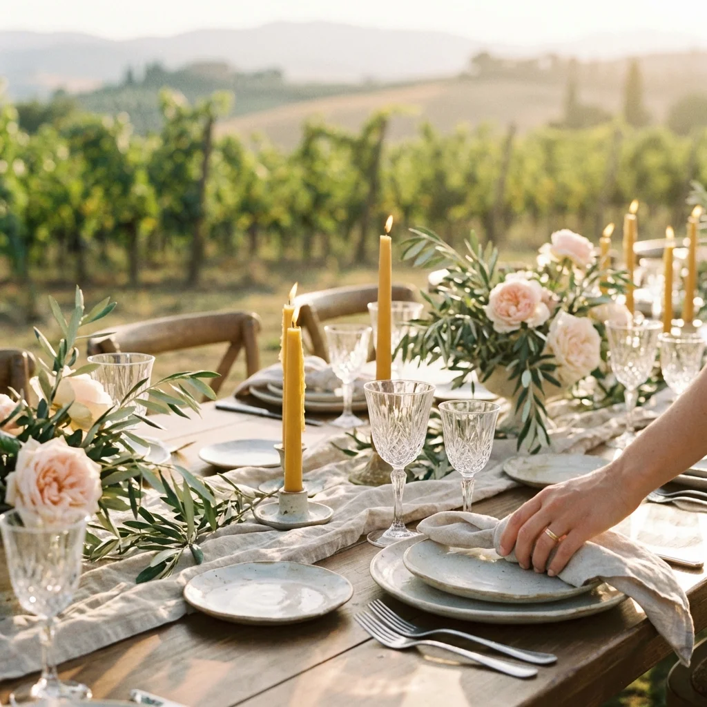vineyard wedding italy editorial tablescape in natural light