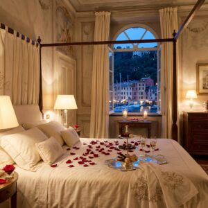 champagne floral arrangement private dinner portofino proposal Italy – Kiss Me Italy