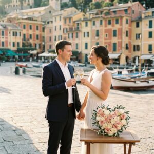 champagne toast portofino proposal Italy Ligurian Sea backdrop – Kiss Me Italy