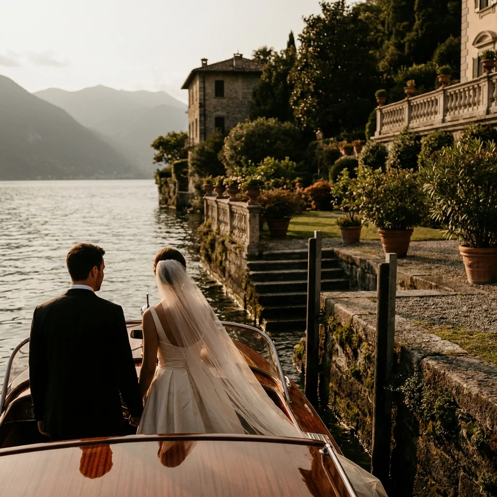 lake como wedding boat