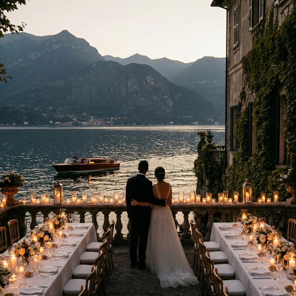 lake como candlelit reception