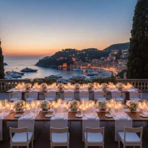 Private wedding dinner at the Splendido Grill with Portofino bay below – Belmond Portofino wedding – Kiss Me Italy