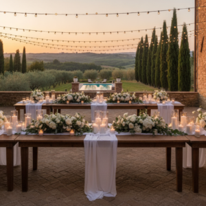 Wedding reception in the gardens of Villa Cusignano at Borgo Pignano in the Tuscan hills – Borgo Pignano wedding – Kiss Me Italy