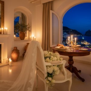 Luxury Capri apartment with wedding florals and private chef dinner after a boat ceremony – luxury Capri elopement, Italy – Kiss Me Italy
