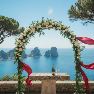Symbolic wedding ceremony setup in an iconic Capri garden above the Faraglioni – Capri elopement, Italy – Kiss Me Italy