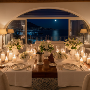 Luxury Capri apartment at night with chef dinner after a sunset boat proposal – proposal and overnight in Capri, Italy – Kiss Me Italy