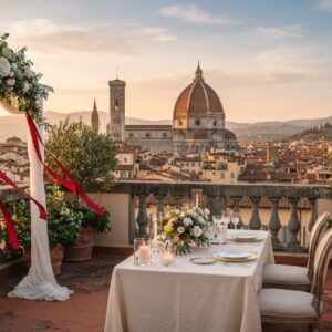 Private rooftop ceremony with breathtaking Duomo view and terrace dinner – luxury vow renewal in Florence, Italy – Kiss Me Italy