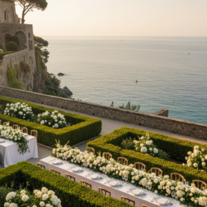 Wedding reception in the monumental sea gardens of La Cervara abbey on the Portofino promontory – La Cervara wedding – Kiss Me Italy