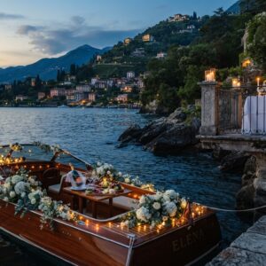 Sunset cruise and lakeview suite with florals on Lake Como – luxury vow renewal on Lake Como, Italy – Kiss Me Italy