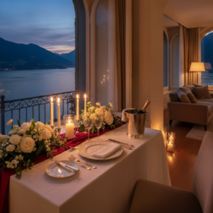 Elegant Como apartment with floral styling and private chef dinner by the window – overnight vow renewal on Lake Como, Italy – Kiss Me Italy
