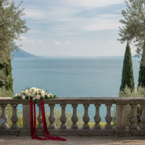 Secret garden overlooking Lake Garda with floral arch and champagne – vow renewal on Lake Garda, Italy – Kiss Me Italy