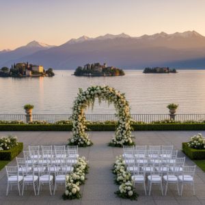 Panoramic five-star resort wedding ceremony over Lake Maggiore facing the Borromean Islands – Lake Maggiore resort wedding – Kiss Me Italy