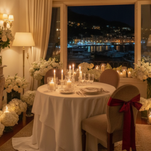 Private apartment in Portofino styled with flowers and candlelit chef dinner – overnight vow renewal in Portofino, Italy – Kiss Me Italy