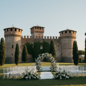Medieval castle with towers in a secular park set for a wedding near Rome – Rome castle wedding at Castello Tor Crescenza – Kiss Me Italy