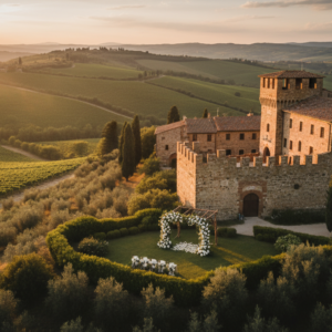 Medieval Chianti castle and vineyards set for a multi-day Tuscany wedding – Tuscany castle wedding at Castello Vicchiomaggio – Kiss Me Italy