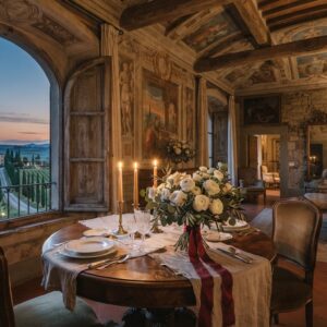 Frescoed suite in a historic Tuscan villa with florals and candlelit dinner – vow renewal villa in Tuscany, Italy – Kiss Me Italy