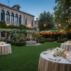 Wedding aperitivo in the rare private garden of Palazzo Nani Bernardo in Venice – Venice palace wedding – Kiss Me Italy