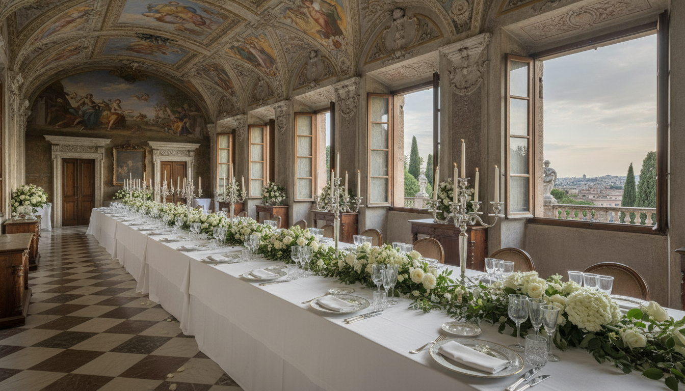 Wedding lunch in the frescoed halls of Villa Aurelia in Rome – Janiculum villa wedding – Kiss Me Italy