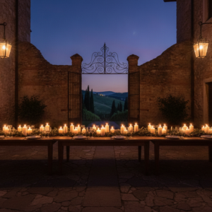 Pre-wedding dinner in the candlelit courtyard of Villa Cordevigo estate – two-day Lake Garda wedding – Kiss Me Italy