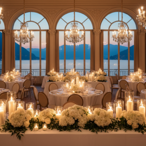 Wedding reception in the exclusive hall of Villa Flori with lake views – lakeside ceremony Como wedding – Kiss Me Italy