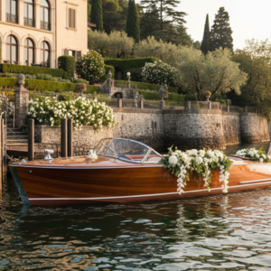 Wedding in Italy with Accommodation Vintage Riva boat at the private dock of Villa Noseda for an intimate Lake Como wedding – Villa Noseda wedding – Kiss Me Italy