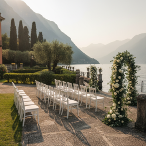 Wedding ceremony by the private dock of Villa Regina Teodolinda on Lake Como – Villa Regina Teodolinda wedding – Kiss Me Italy