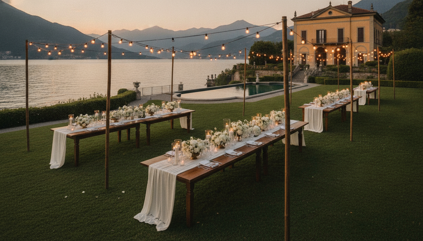 Wedding reception in the lakefront park of Villa Sardegna on Lake Como – Villa Sardegna wedding – Kiss Me Italy