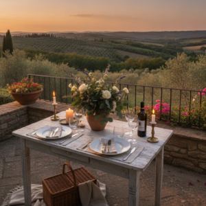 Proposal setup in the garden of Agriturismo Belagaggio, Siena – belagaggio proposal siena – Kiss Me Italy