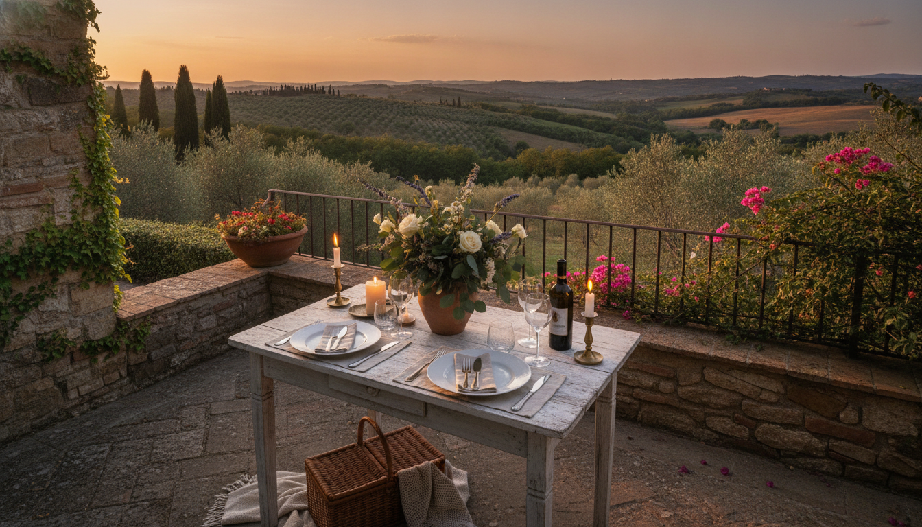 Proposal setup in the garden of Agriturismo Belagaggio, Siena – belagaggio proposal siena – Kiss Me Italy