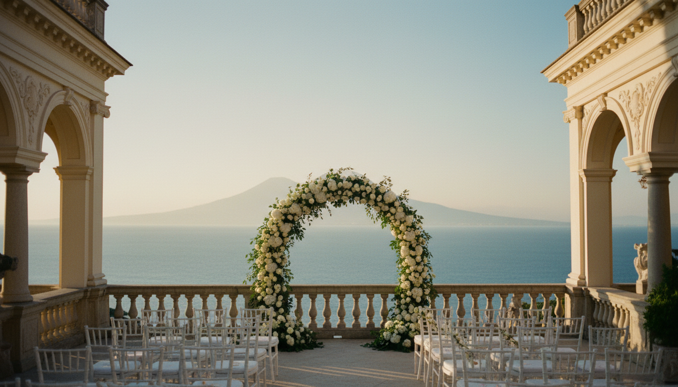 Wedding ceremony on the sea terrace of the Bellevue Syrene over the Gulf of Naples – bellevue syrene wedding – Kiss Me Italy