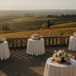 Wedding aperitivo over the Chianti vineyards at a Relais & Châteaux borgo – timeless wedding in Chianti – Kiss Me Italy
