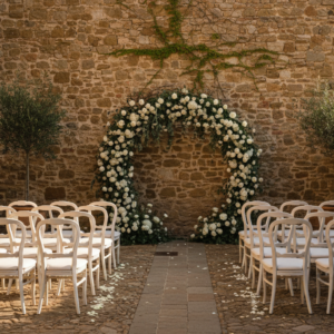 Wedding ceremony in the stone courtyard of Borgo Stomennano near Siena – borgo stomennano wedding – Kiss Me Italy