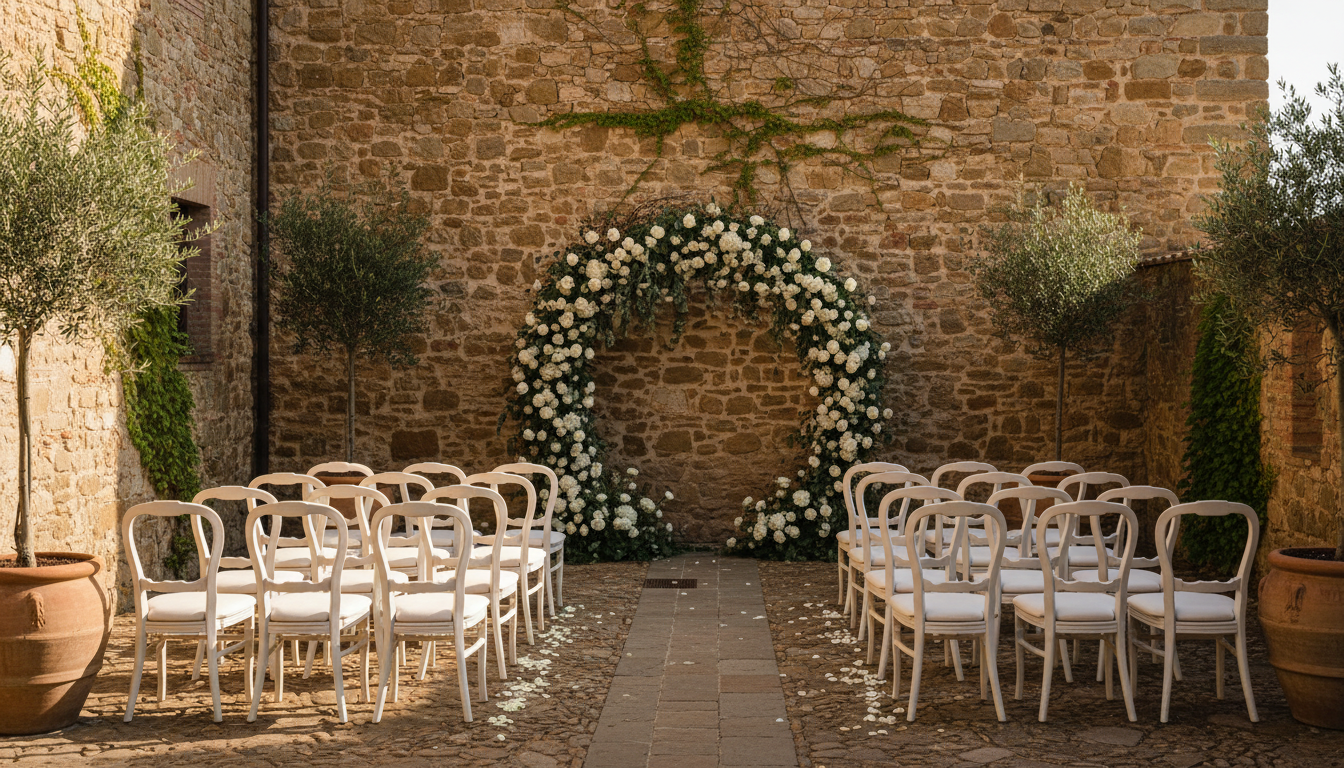Wedding ceremony in the stone courtyard of Borgo Stomennano near Siena – borgo stomennano wedding – Kiss Me Italy