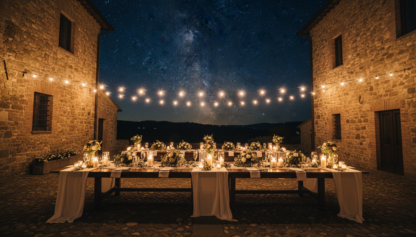 Wedding dinner under the stars at Borgo Stomennano in the Tuscan countryside – borgo stomennano wedding dinner – Kiss Me Italy