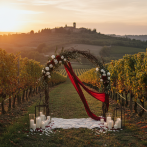 Elopement ceremony with red ribbon among the vineyards of Borgo Vescine in Chianti – borgo vescine elopement – Kiss Me Italy