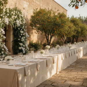 Wedding reception among citrus trees in the gardens of the Donna Coraly estate near Siracusa – Donna Coraly wedding – Kiss Me Italy