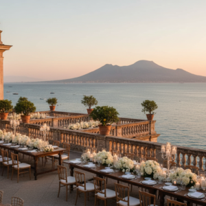 Wedding setup on the panoramic terrace of the Grand Hotel Excelsior Vittoria over the Gulf – excelsior vittoria wedding – Kiss Me Italy